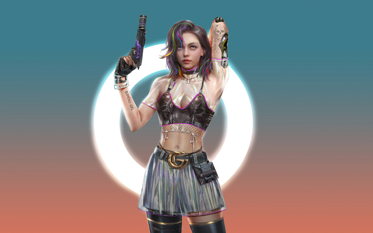 Девушка 3д с оружием в руках