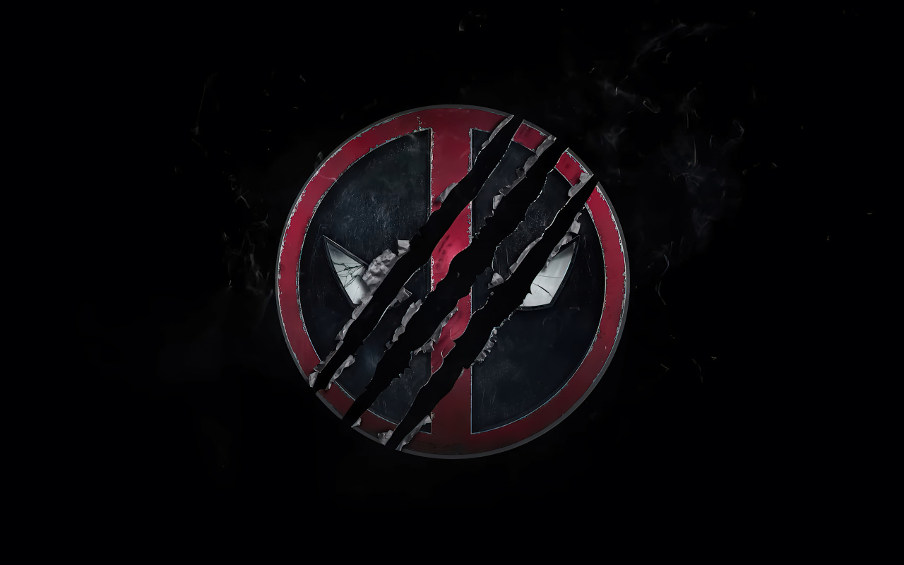 Логотип фильма Дэдпул 3 на черном фоне