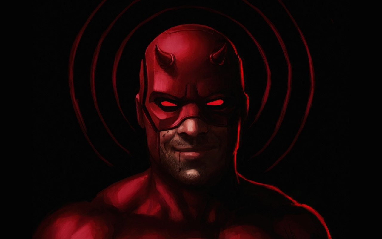 Фантастический персонаж Сорвиголова на черном фоне