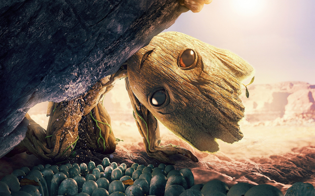 Маленький Грут у камня