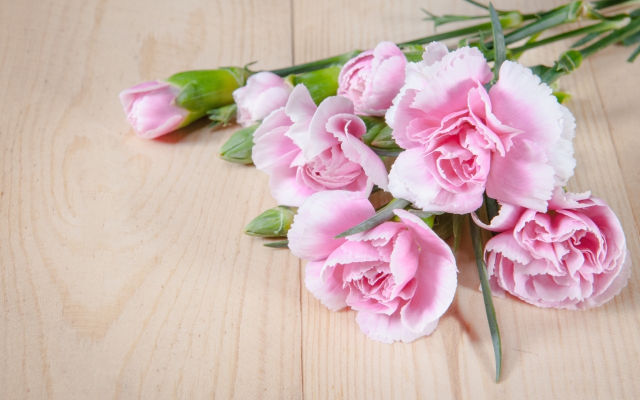 Розовые гвоздики на столе