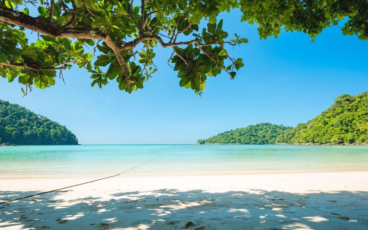 Красивый вид на голубую воду на пляже летом