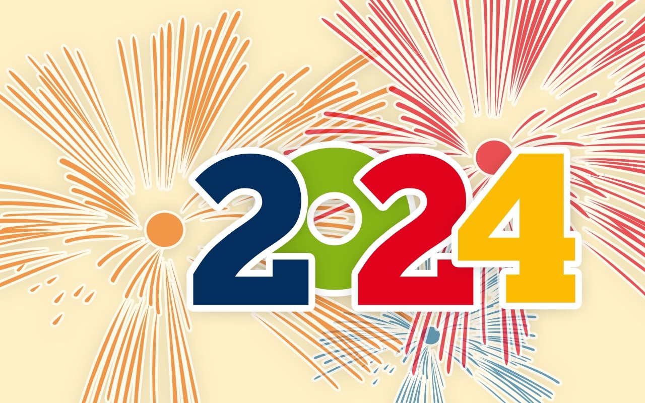 Цифры на фоне салюта на новый год 2024