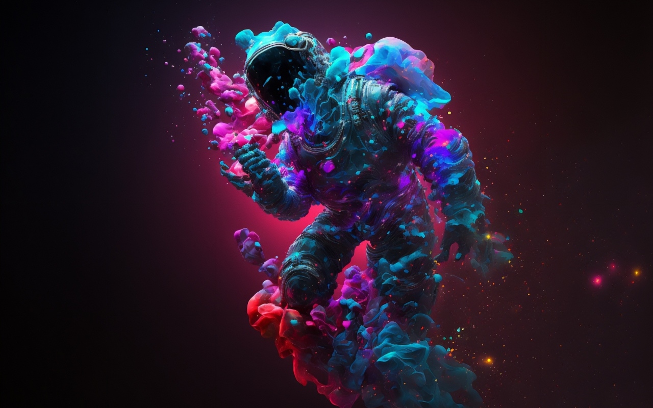 Астронавт растворяется на красном фоне