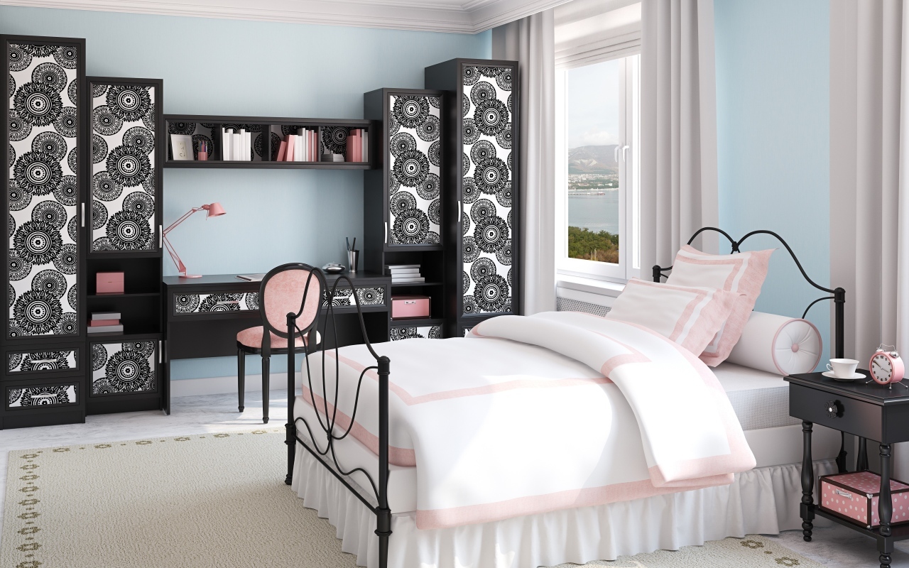 Большая кровать и шкаф в детской комнате