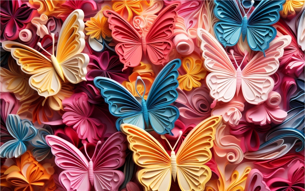 Разноцветные 3д бабочки крупным планом