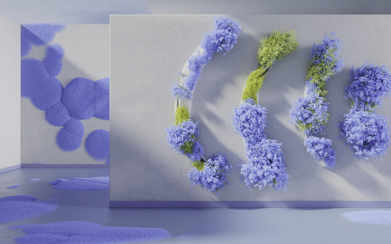 Узоры на стене в серой комнате 3д графика