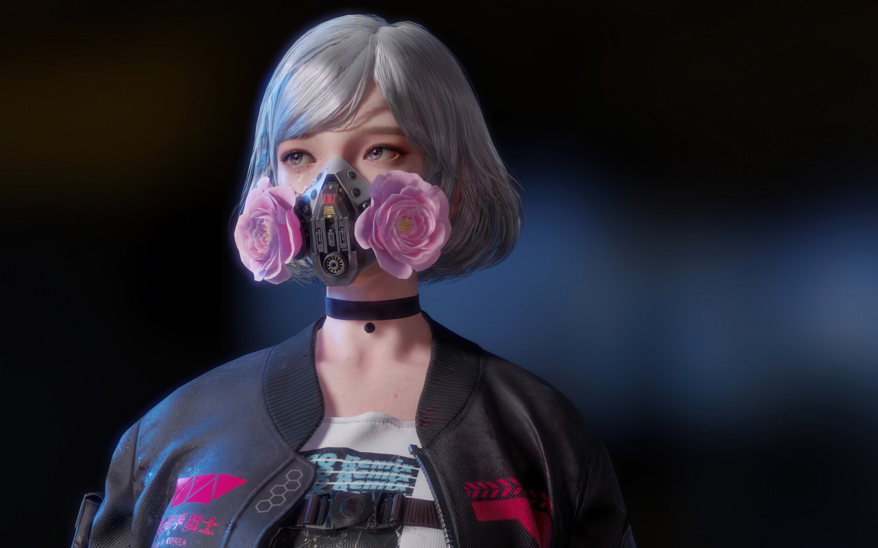 Девушка аниме cyberpunk с маской на лице