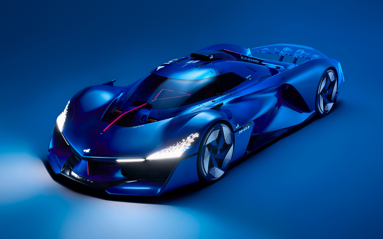 Синий автомобиль Alpine Alpenglow Hy4 2024 года вид спереди