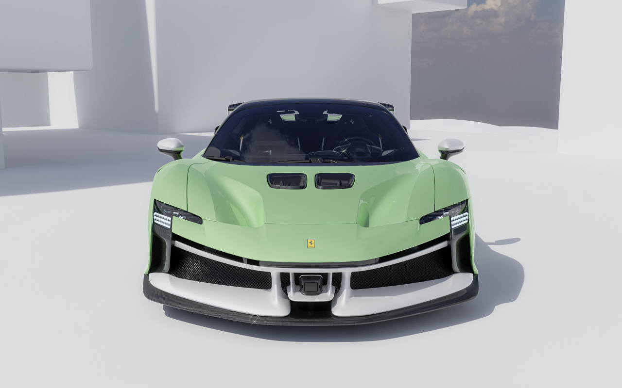 Вид спереди на автомобиль Ferrari SF90 XX Spider