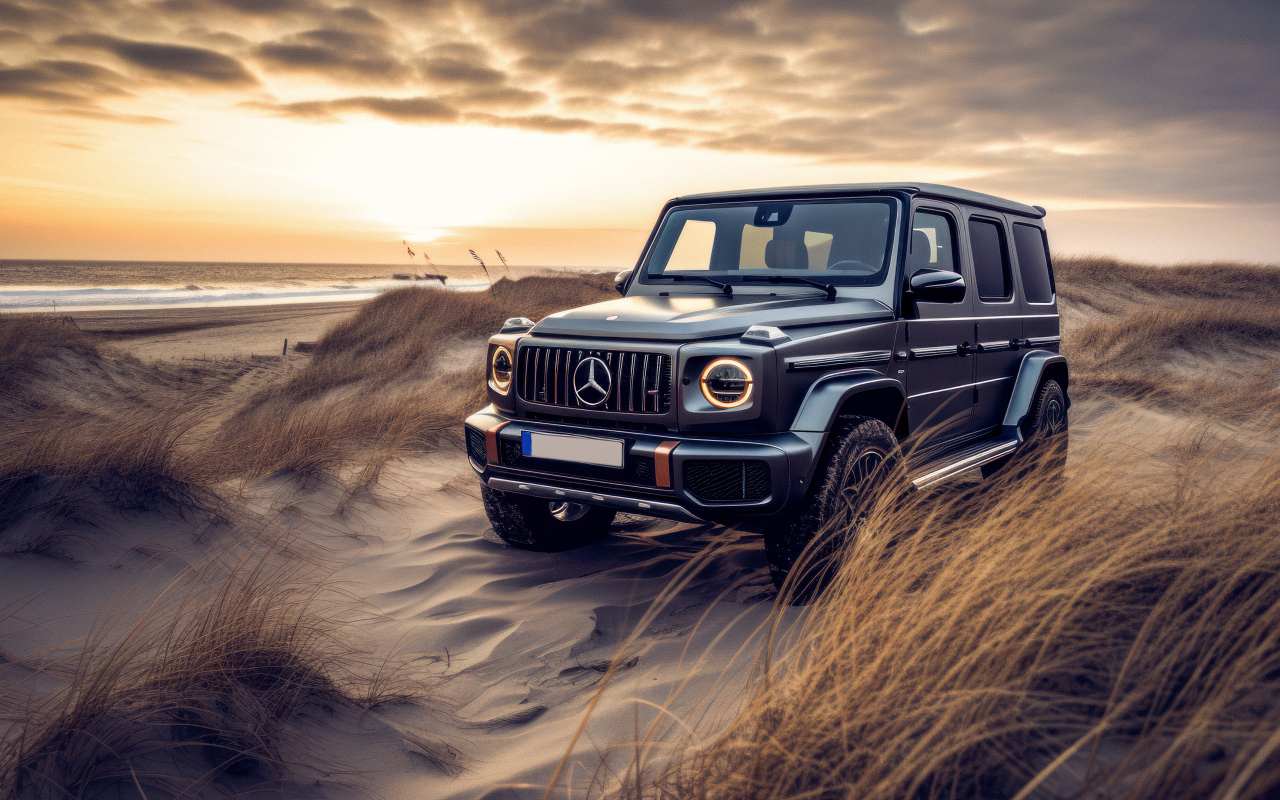 Внедорожник Mercedes-Benz G63 AMG на пляже