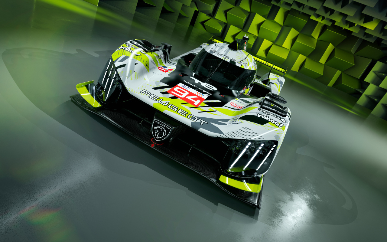 Вид спереди на гоночный автомобиль Peugeot 9X8 2024 года