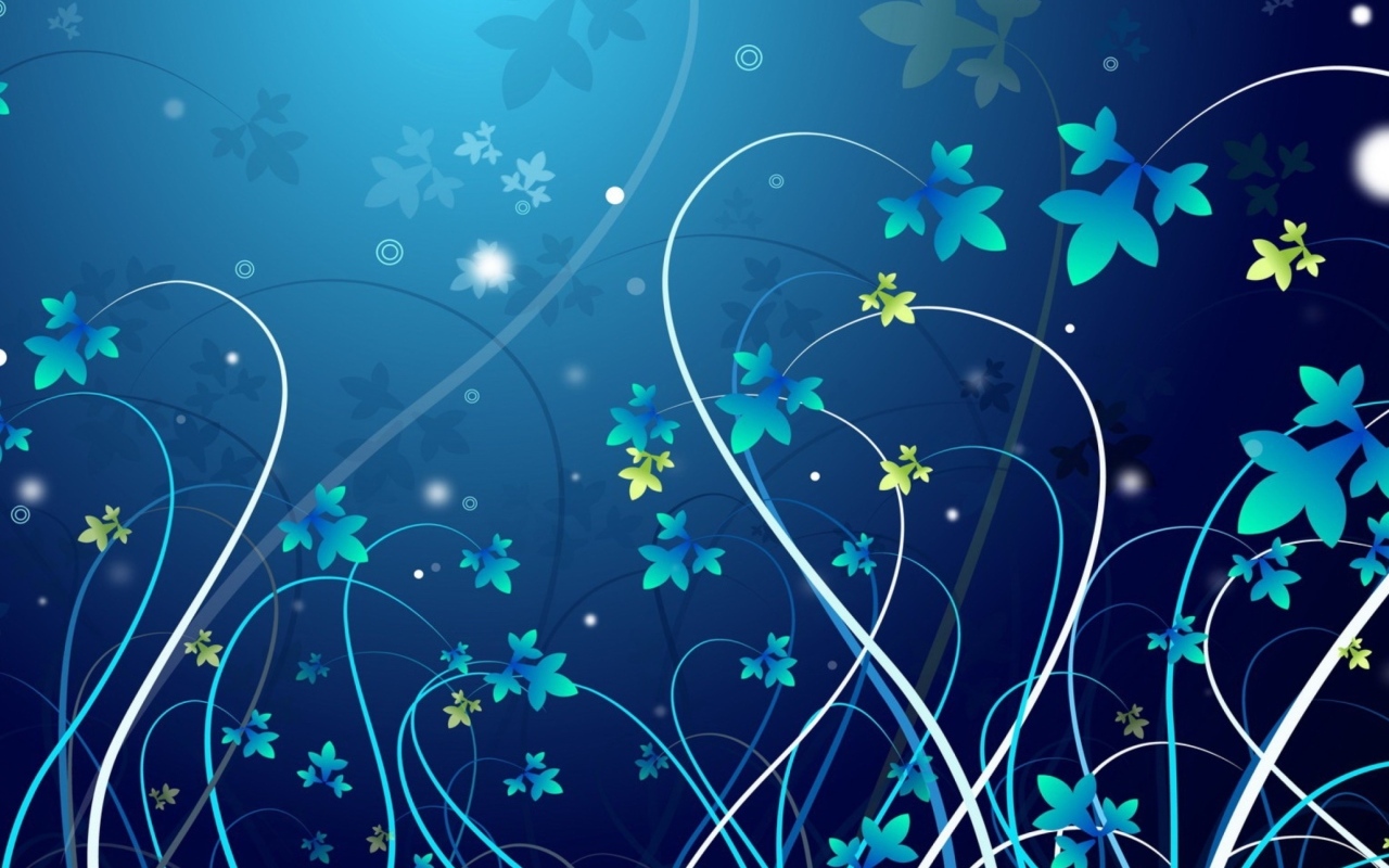 Красивый синий фон с узорными ветками с листьями