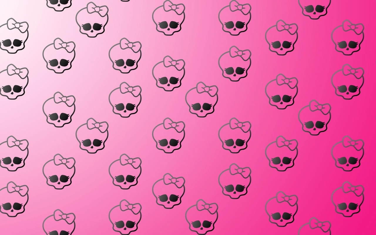 Черепа с бантами на розовом фоне