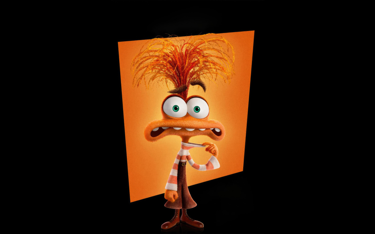 Персонаж Тревожность нового мультфильма Головоломка 2 на черном фоне, 2024