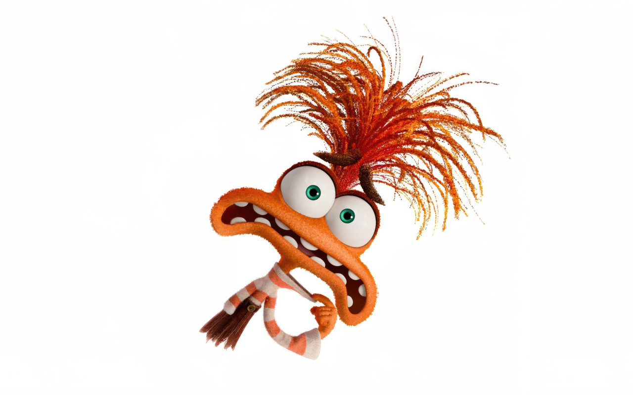 Оранжевый персонаж Тревожность из мультфильма Головоломка 2 на белом фоне