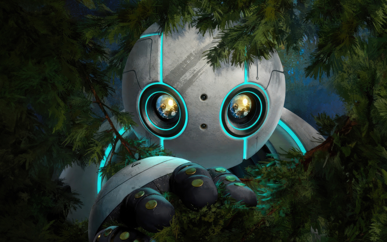 Робот в кустах персонаж нового мультфильма Дикий робот, 2024