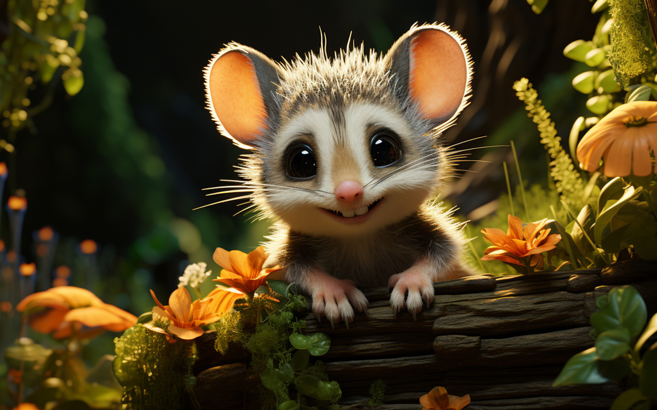 Смешной маленький нарисованный опоссум 