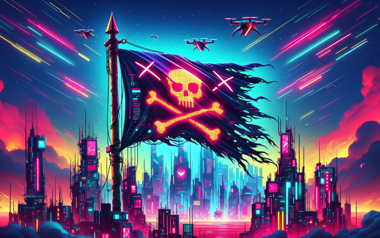 Пиратский флаг над городом