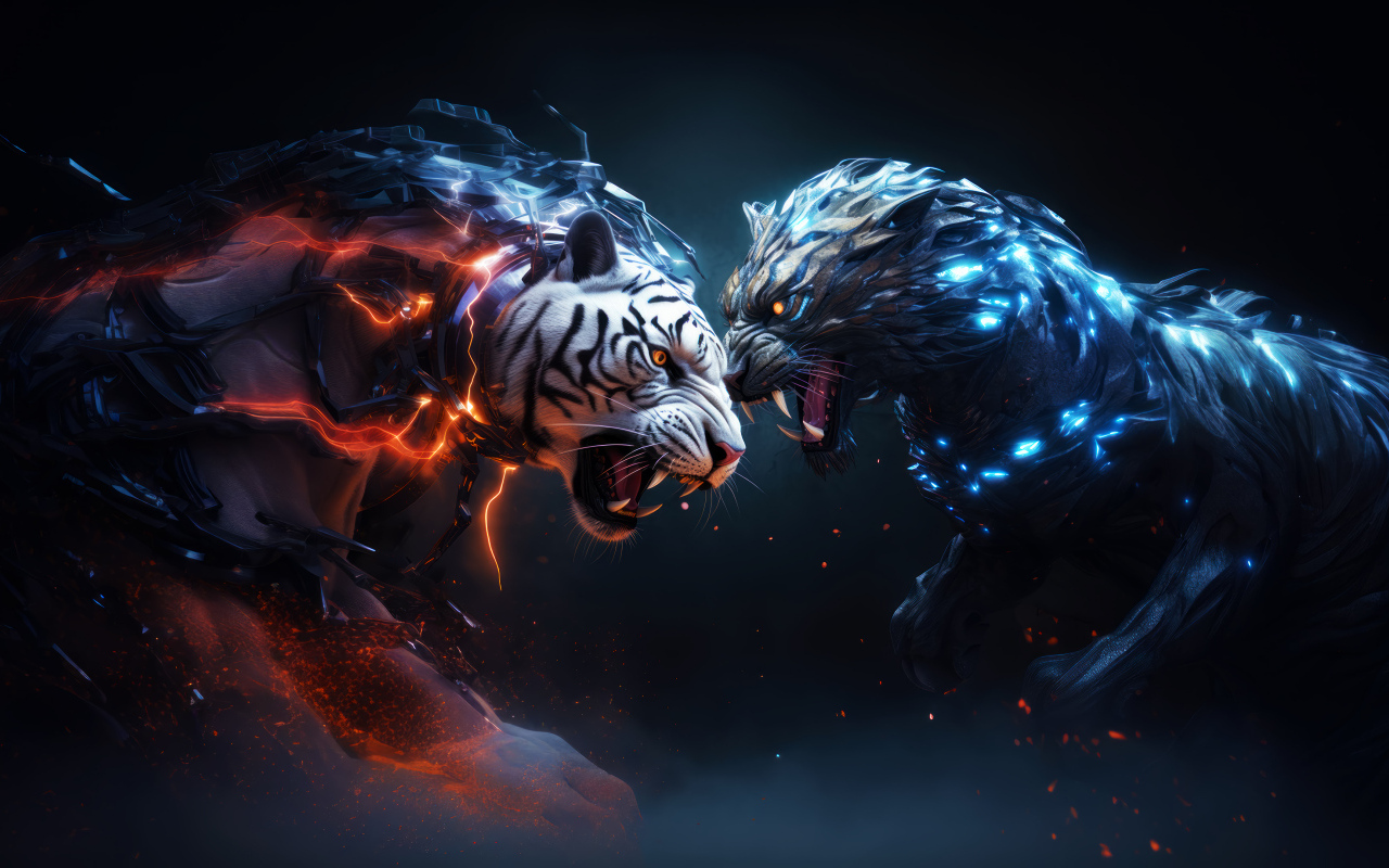 Два свирепых фантастических тигра 