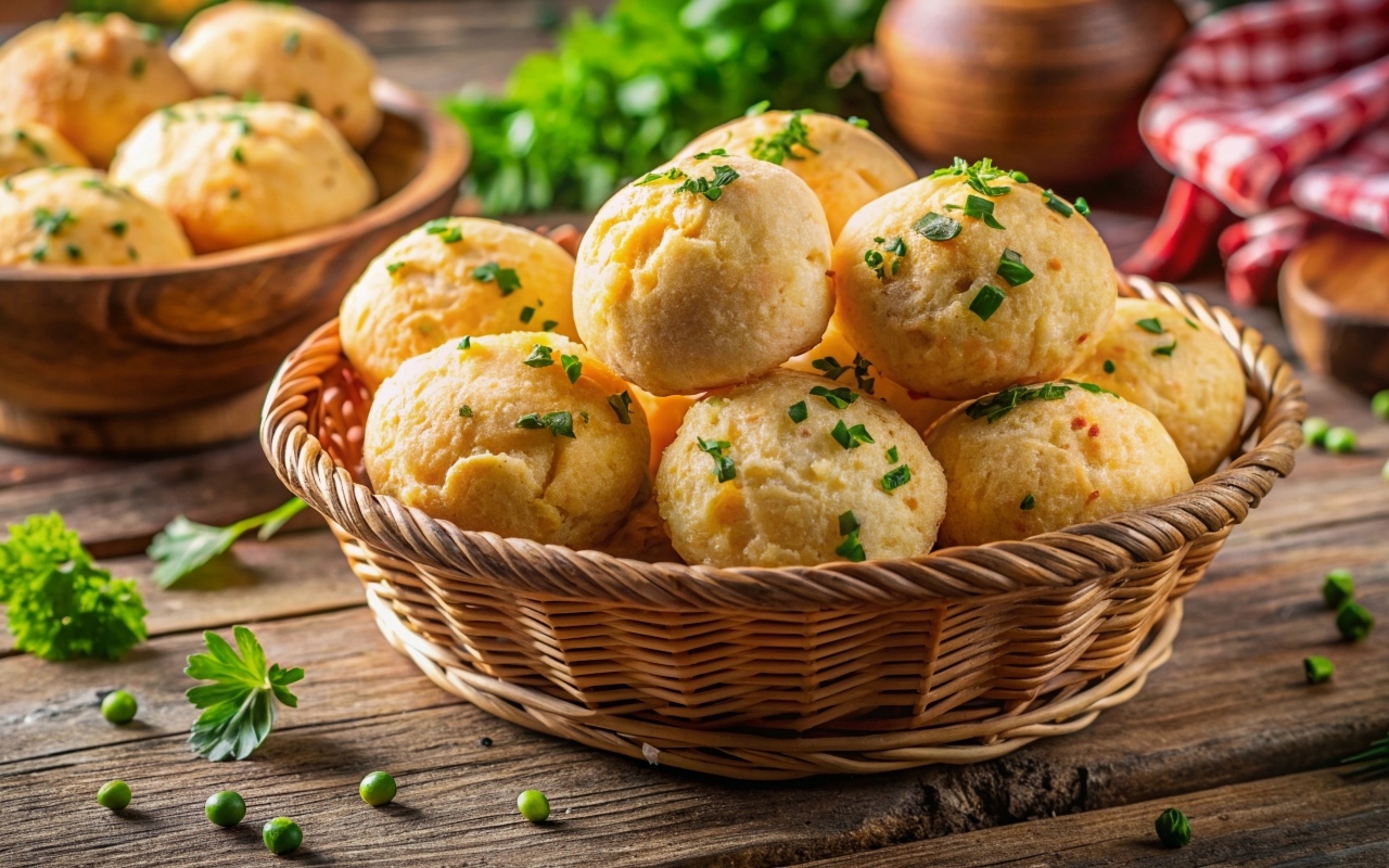 Чесночные булочки в корзине на столе
