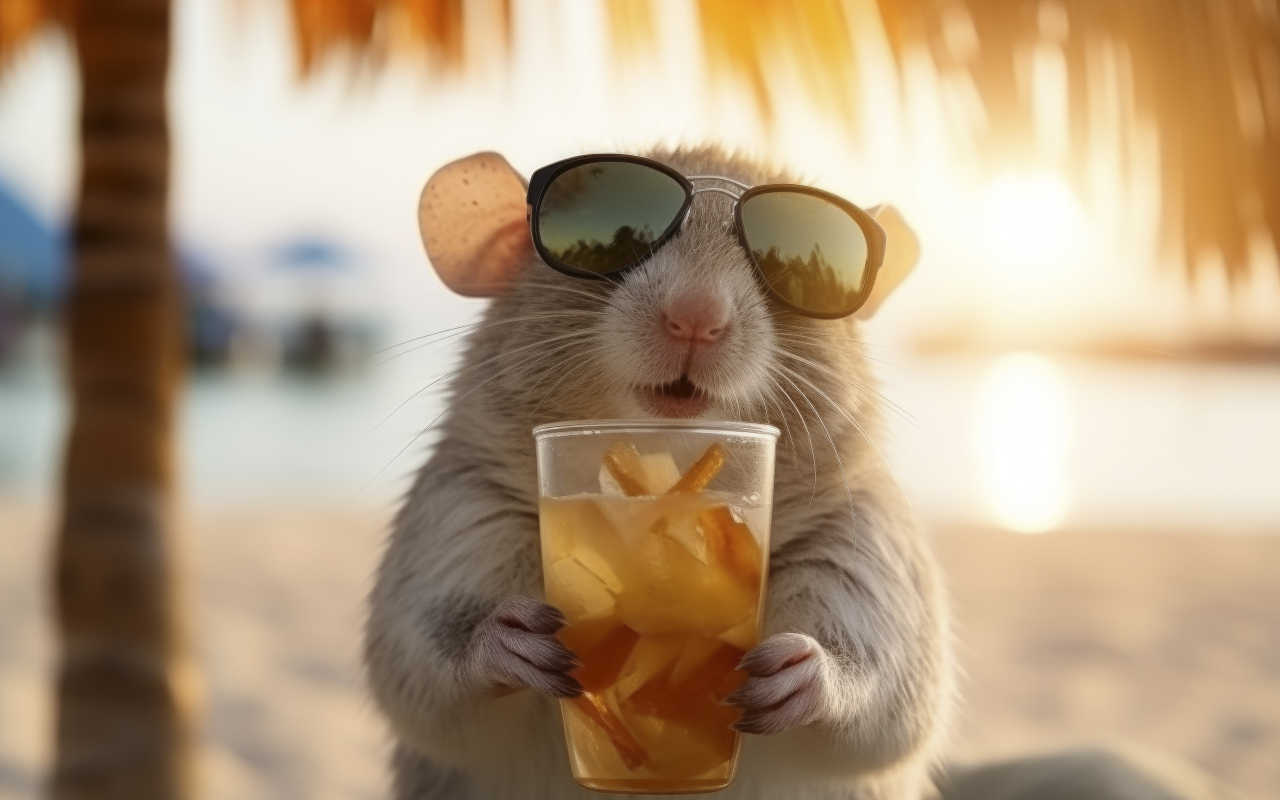 Мышонок в очках с коктейлем