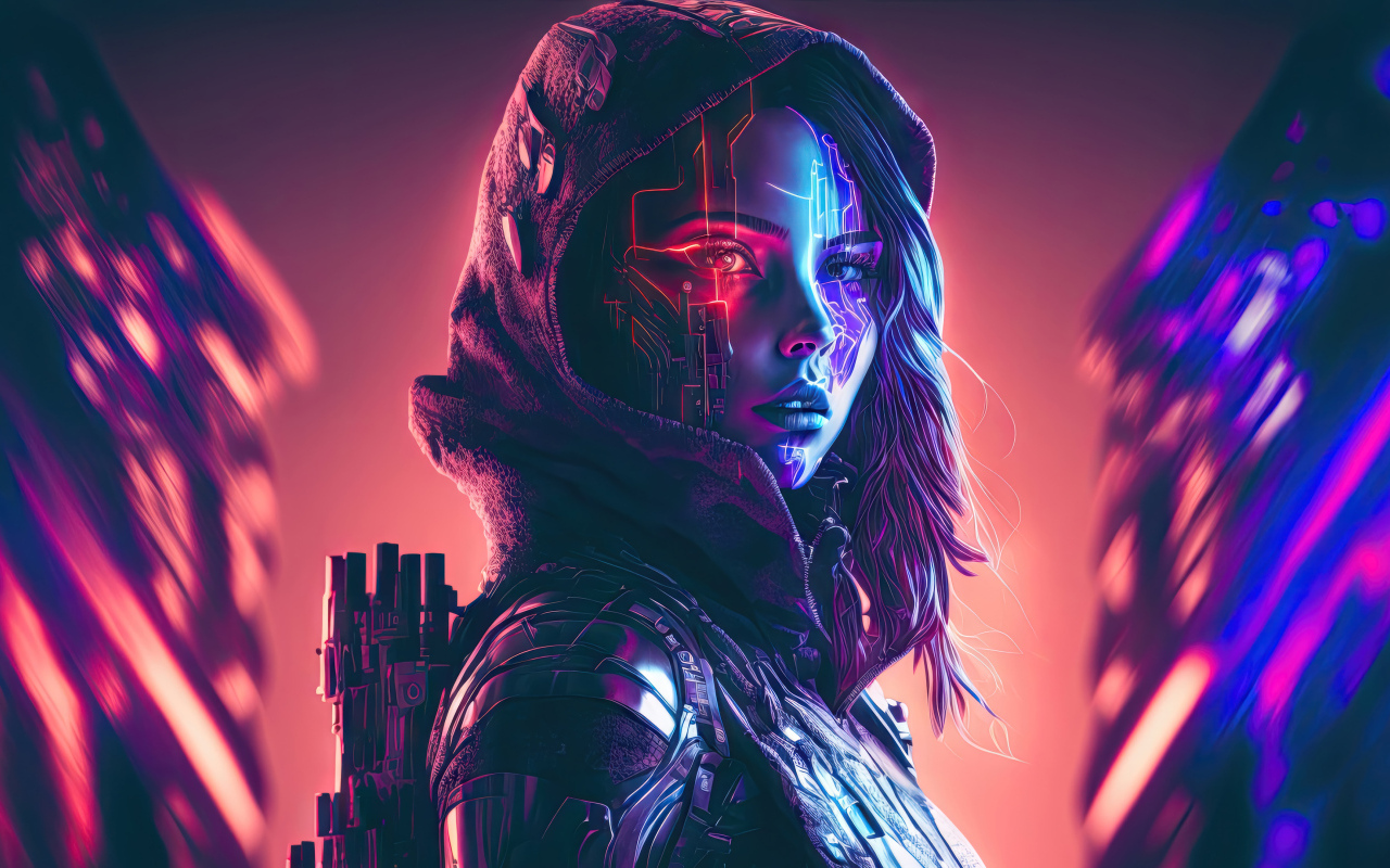 Девушка воин cyberpunk с оружием