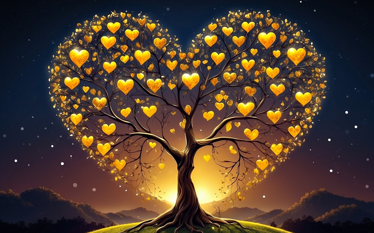 Heart shaped tree with golden leaves