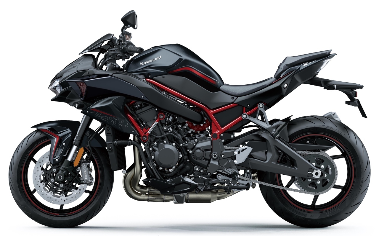 Мотоцикл Kawasaki z h2 вид сбоку на белом фоне