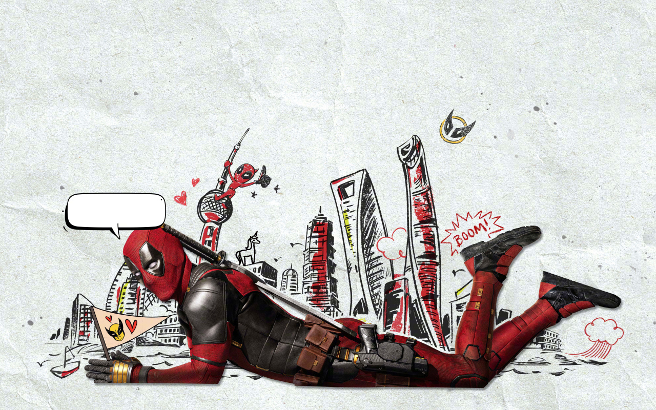 Персонаж Дэдпул на фоне стены