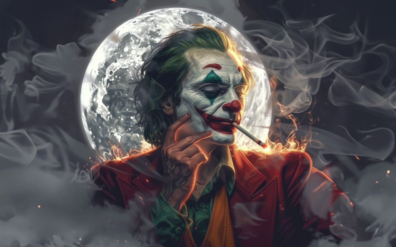 Джокер на фоне луны в дыму