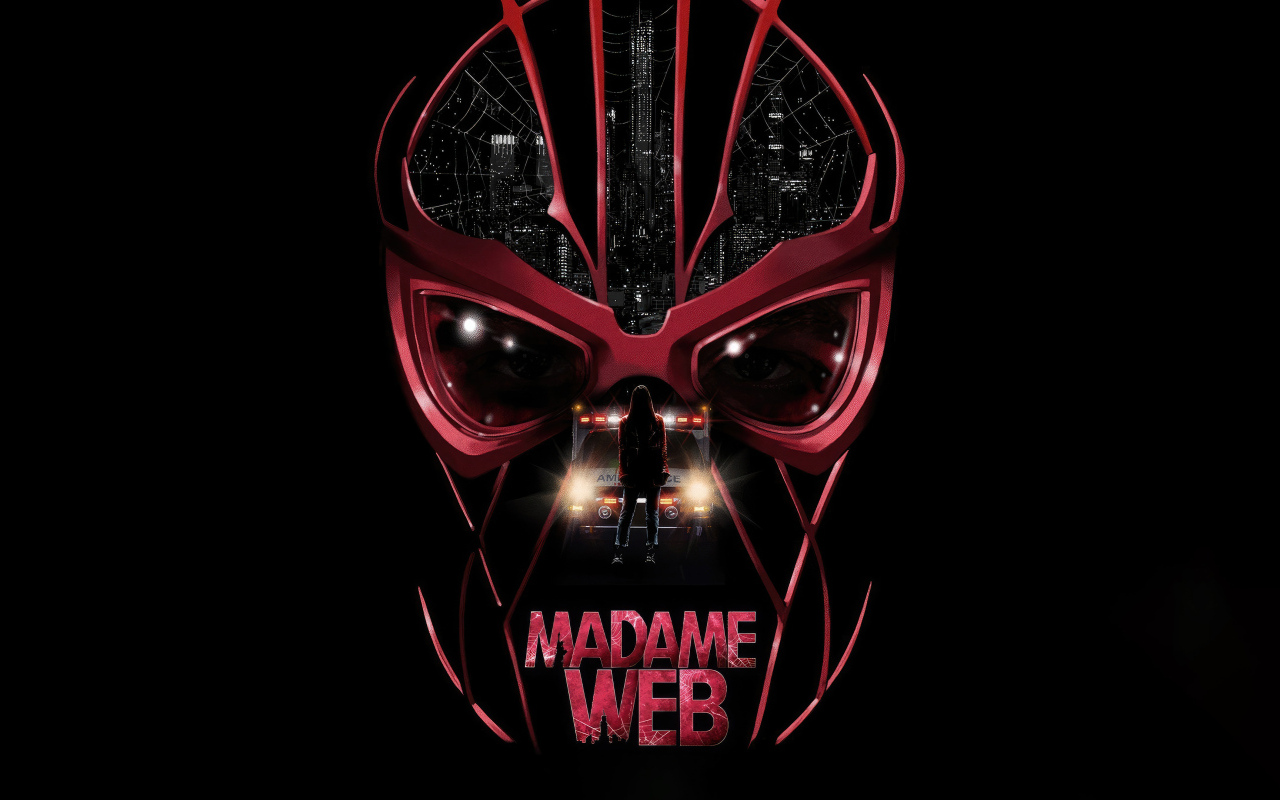 Череп на черном фоне, постер нового фильма Мадам Паутина