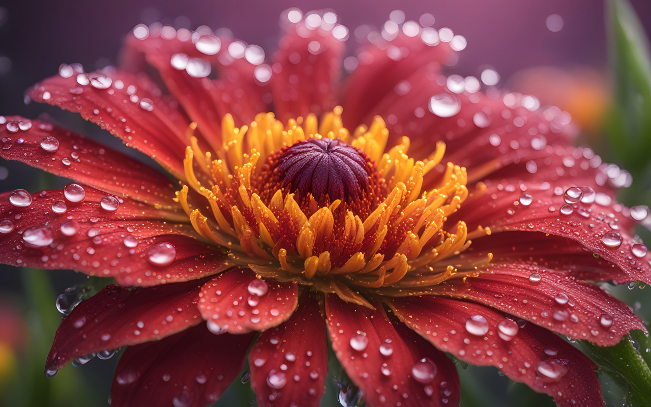 Большой цветок герберы с каплями на лепестках
