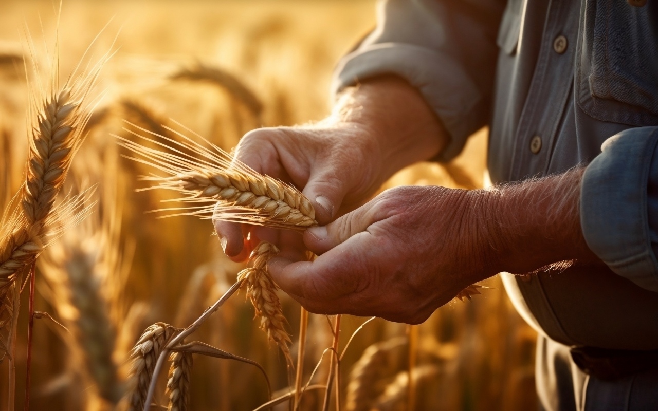 Спелые колосья пшеницы в руках