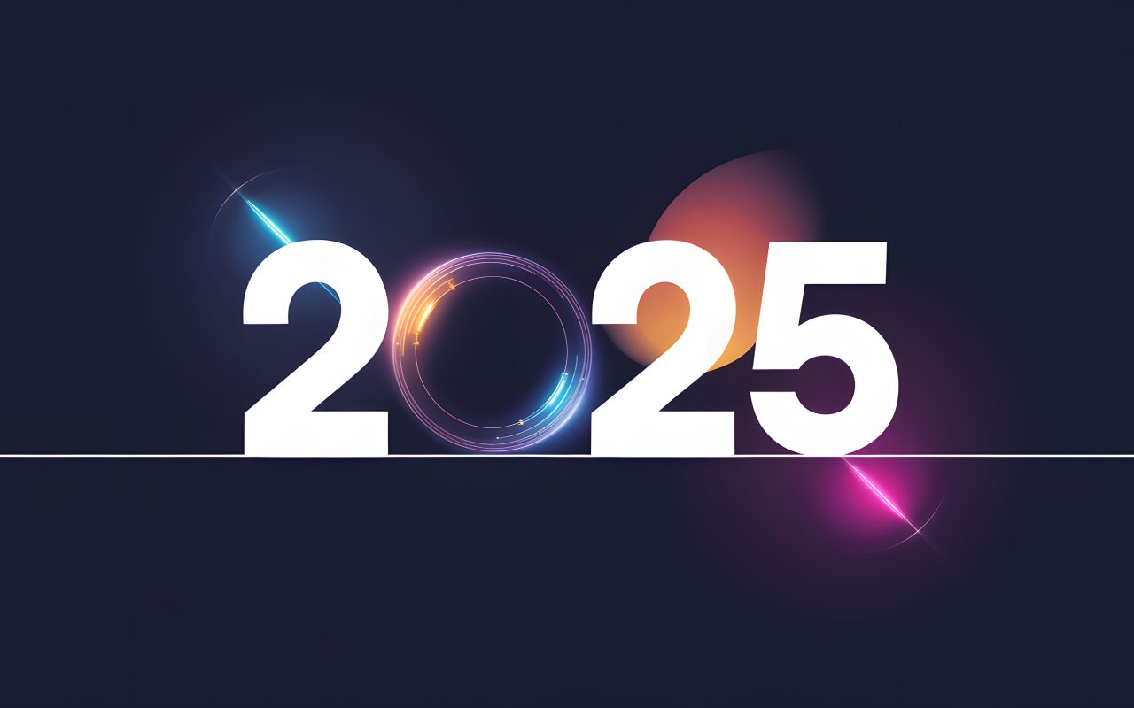 Белые цифры 2025 на синем фоне с бликами