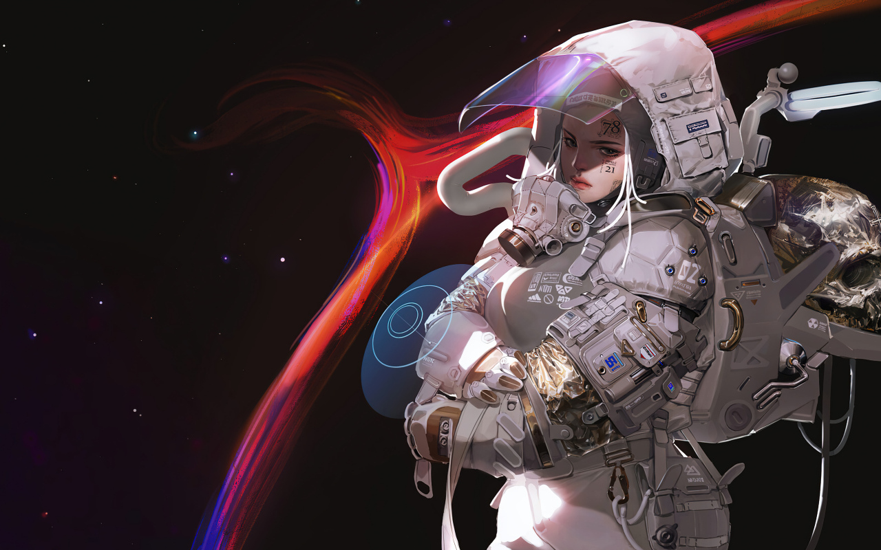 Девушка астронавт в скафандре в космосе