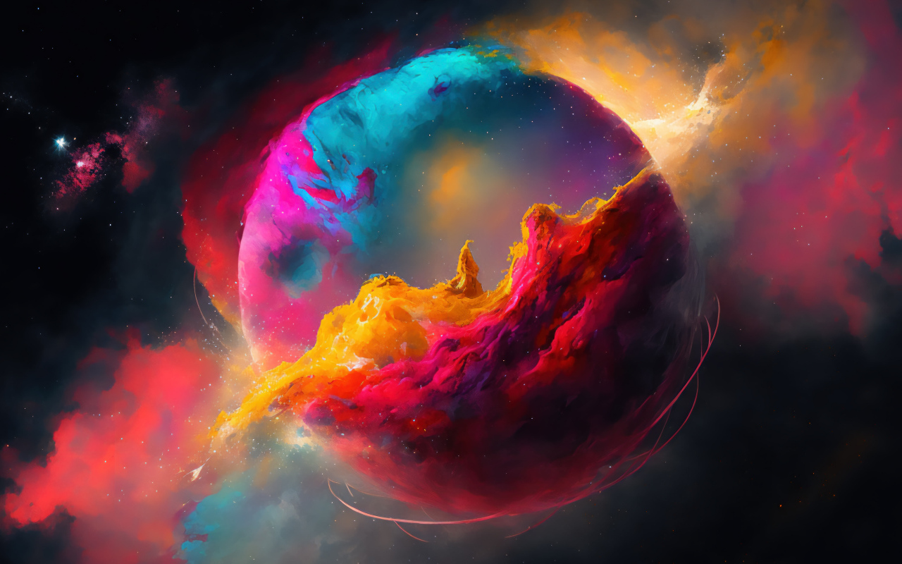 Планета в разноцветных облаках 