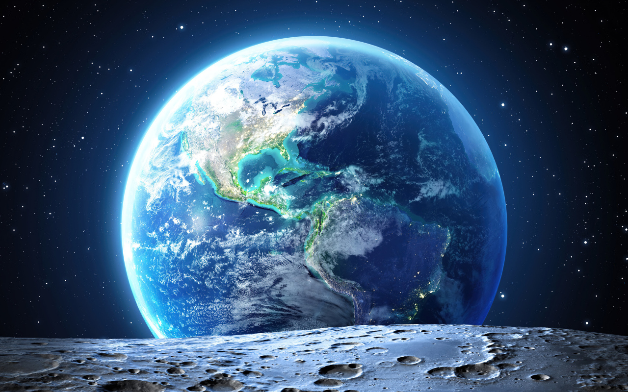 Вид на планету Земля с поверхности планеты