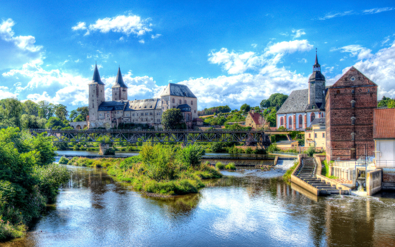 Старинный Замок Рохлиц у реки, Германия