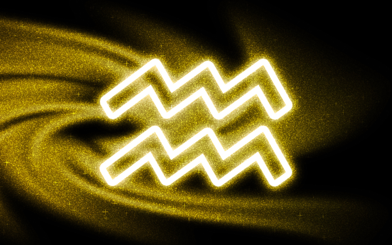 Золотистая пыль со знаком зодиака водолей на черном фоне