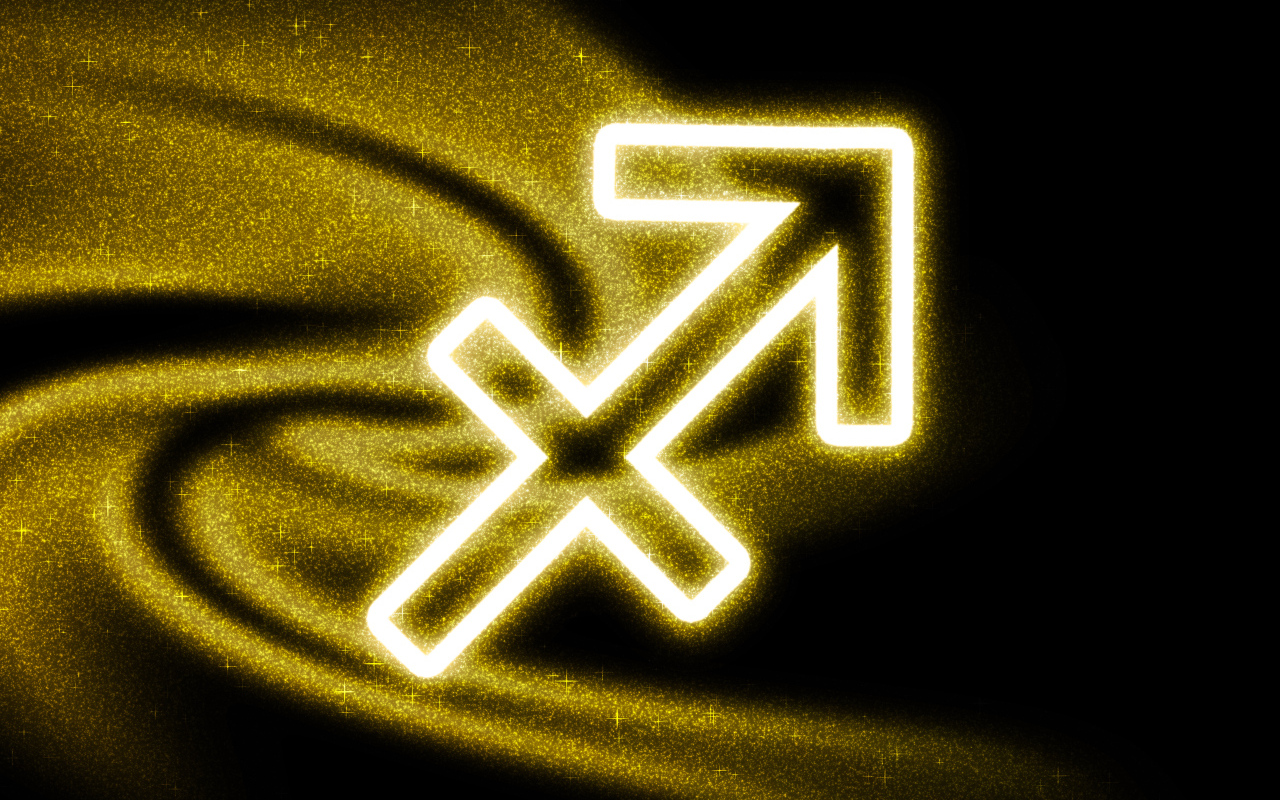 Золотистая пыль со знаком зодиака стрелец на черном фоне