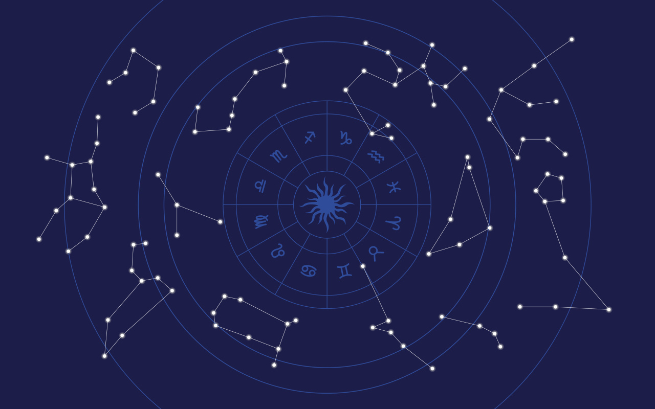 Зодиакальный круг на синем фоне