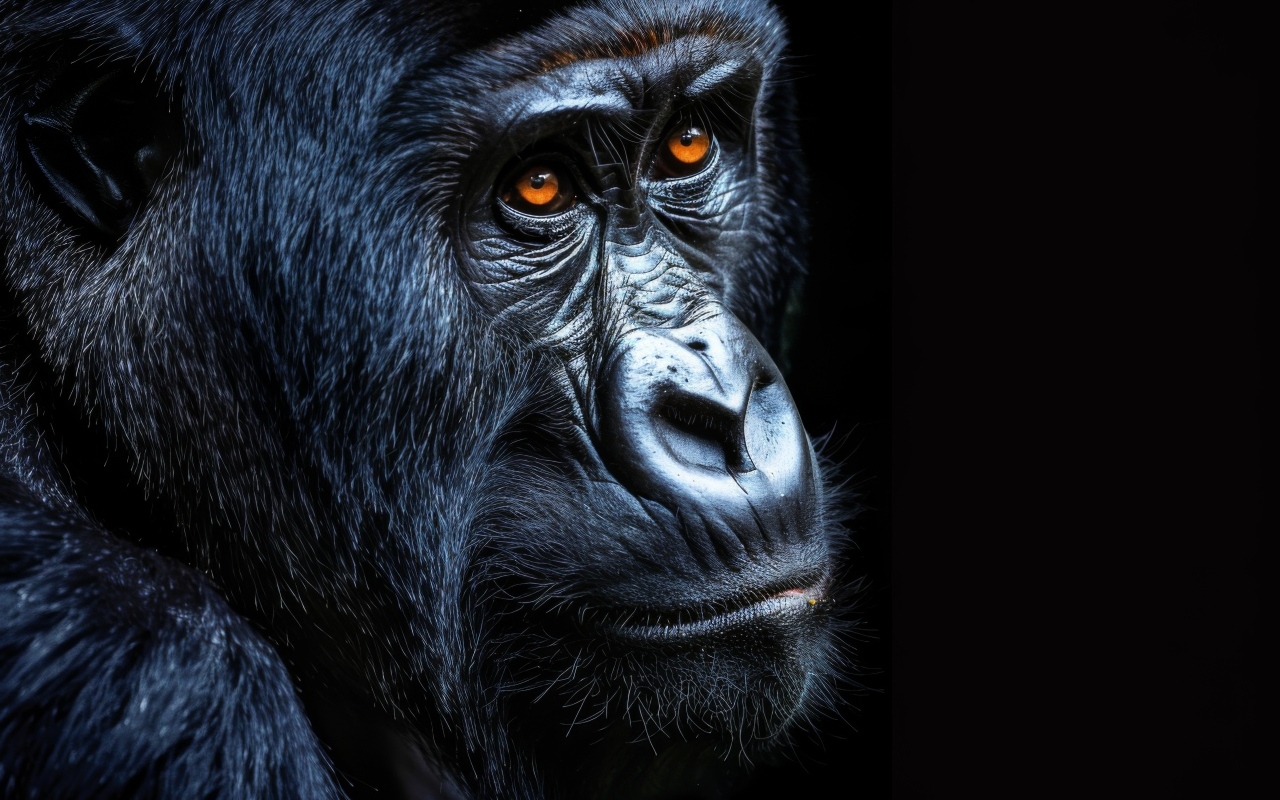 Морда черной кареглазой гориллы
