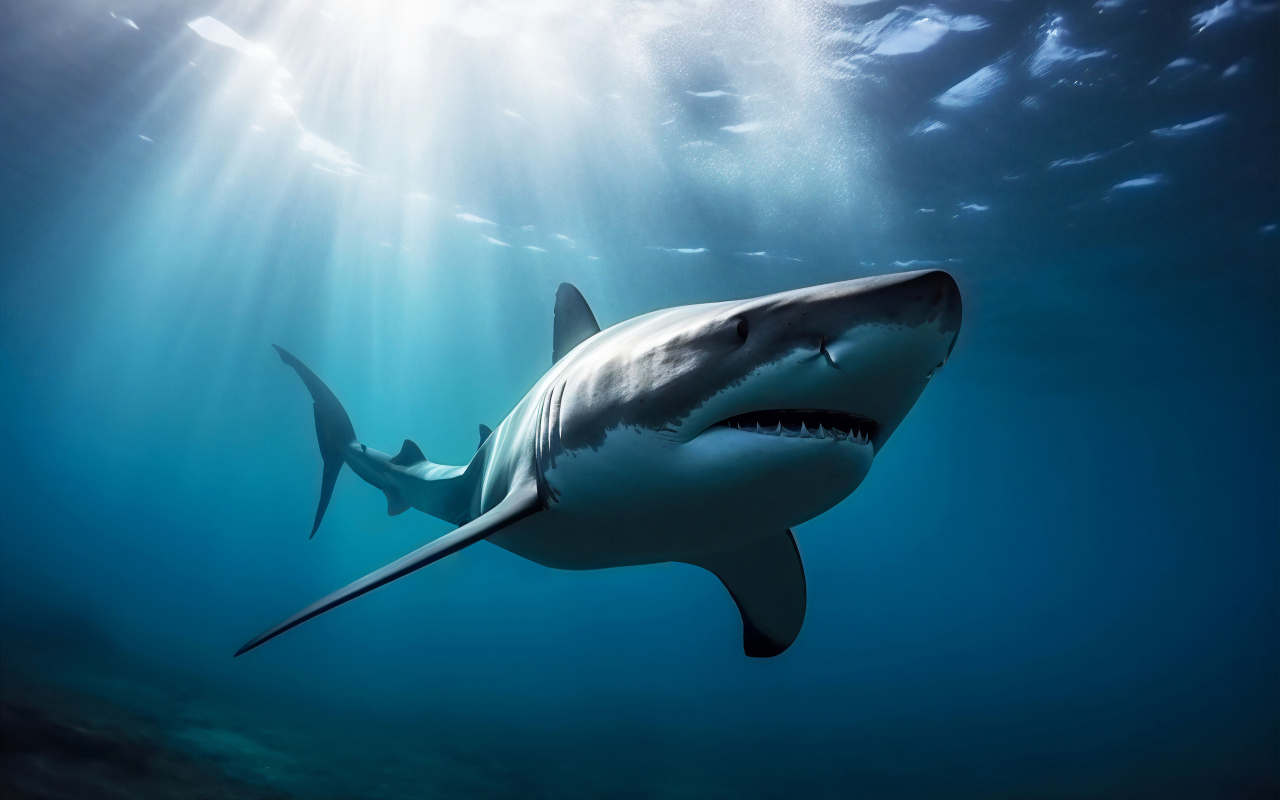 Большая хищная акула под водой 