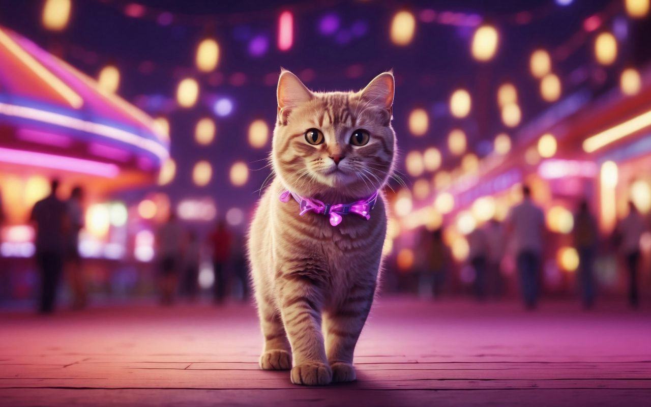 Нарисованный рыжий кот в городе