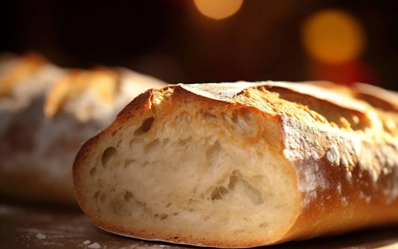 Вкусный запеченный батон на столе