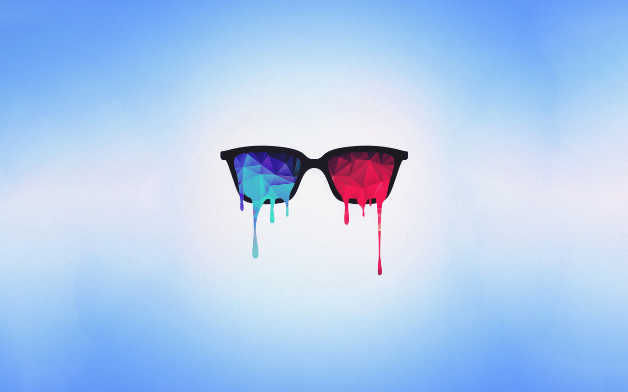 Очки с капающей краской на синем фоне