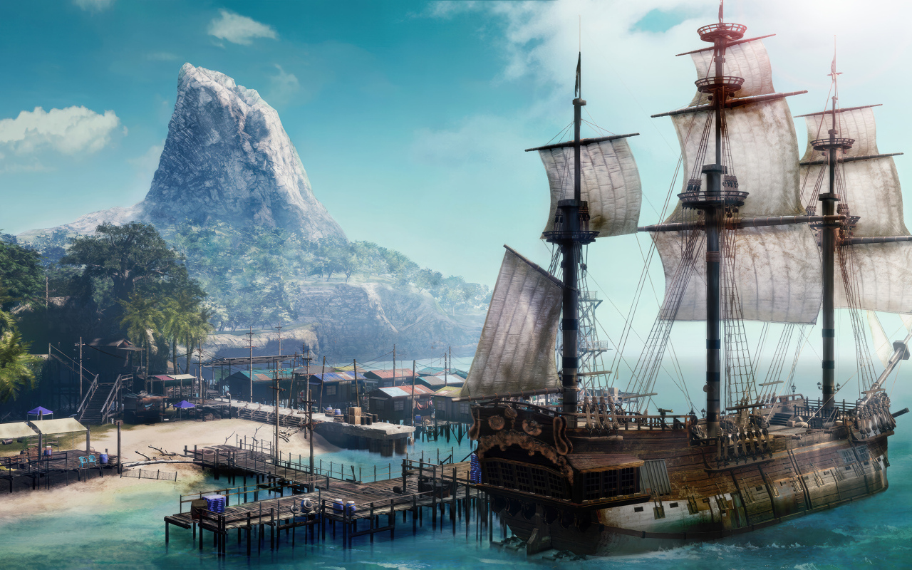 Большой пиратский корабль в компьютерной игре Like a Dragon: Pirate Yakuza in Hawaii