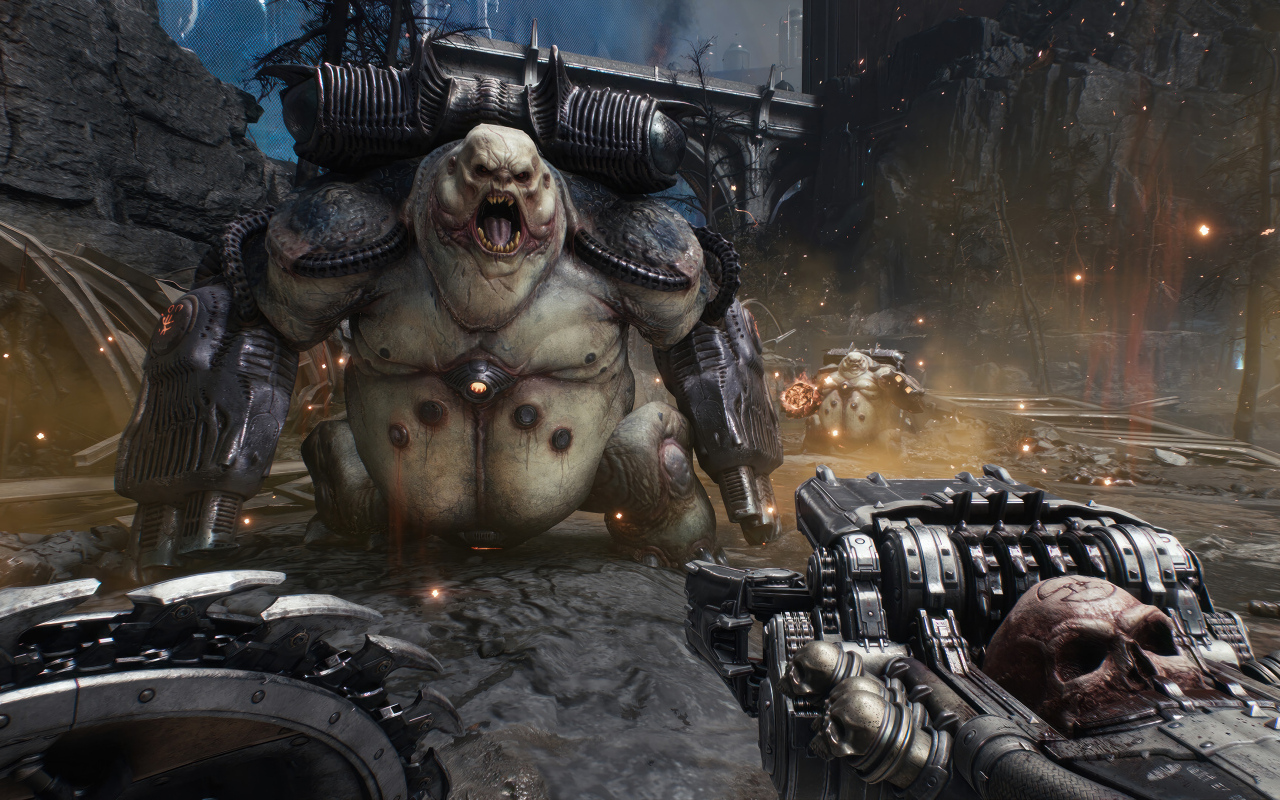 Страшный монстр из компьютерной игры Doom: The Dark Ages