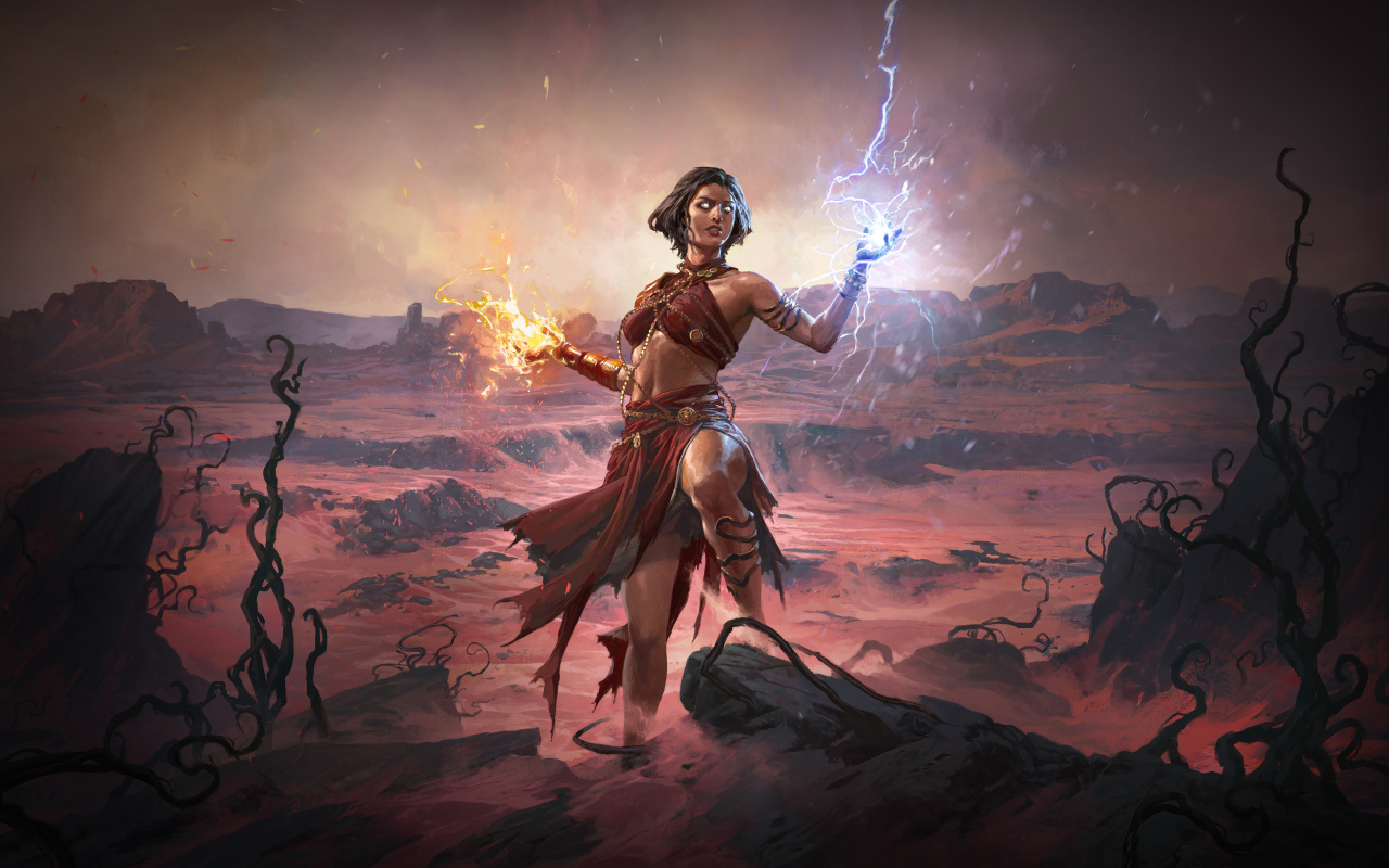 Женщина шаман персонаж компьютерной игры Path of Exile 2